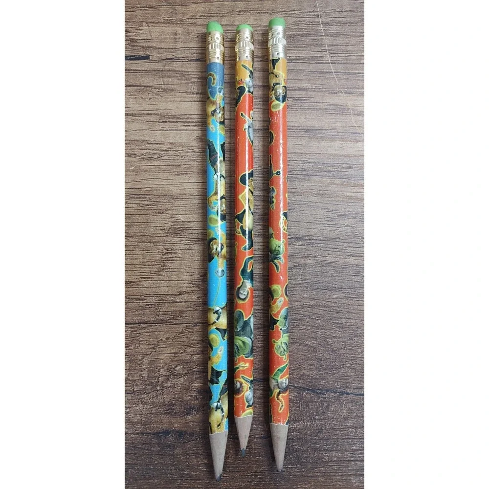 2004 Rose Art Shrek 2 No. 2 Pencils Wood Lot Of 3 Donkey Fiona Puss In Boots